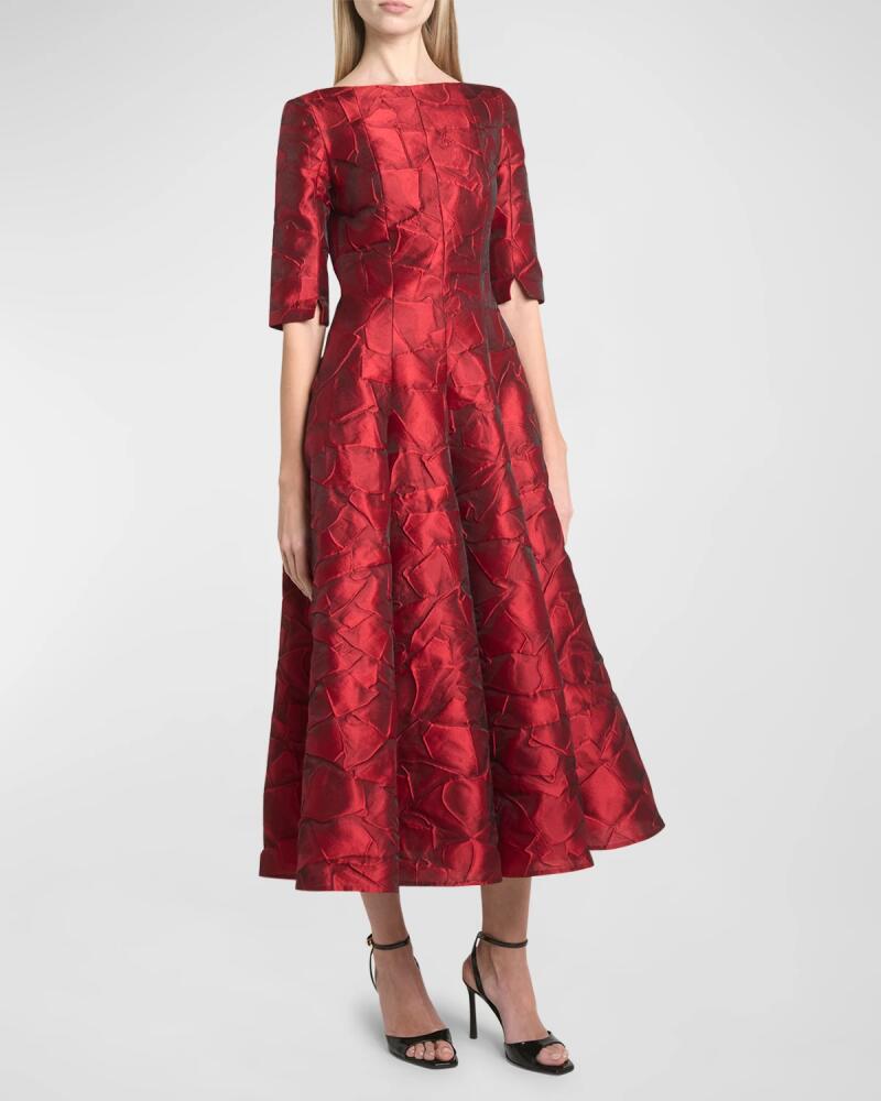 Talbot Runhof Ruffles Jacquard Fit-Flare Midi Dress Cover