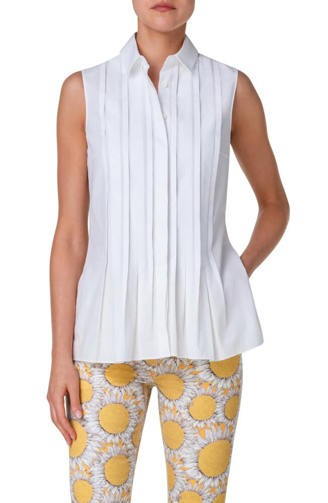 Akris punto Pintuck Sleeveless Cotton Button-Up Shirt in Cream Cover