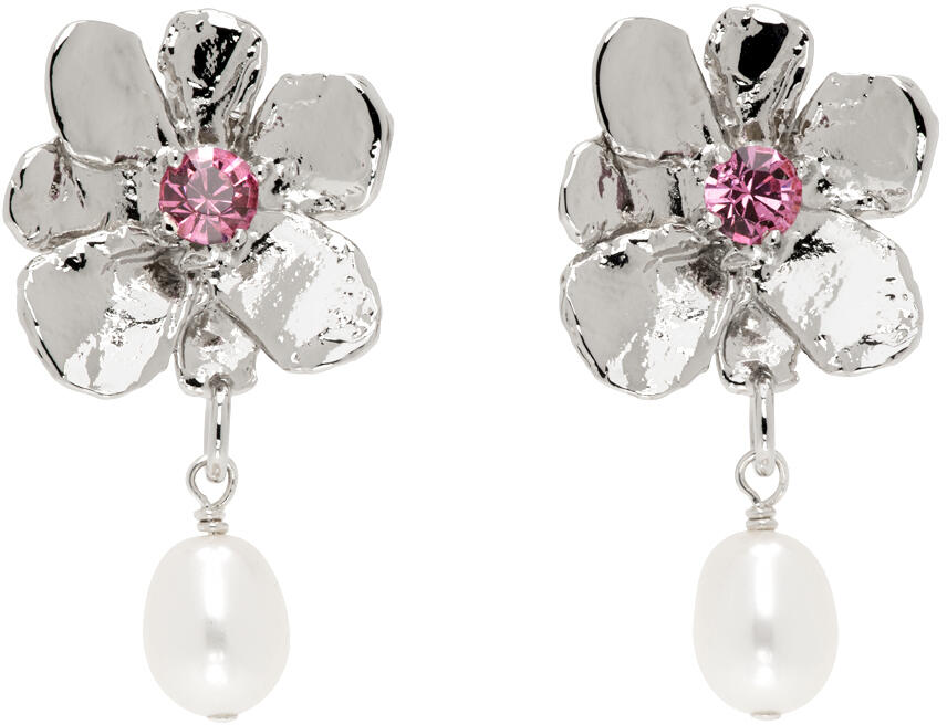 Mondo Mondo Silver Flower Pearl Drop Earrings Cover