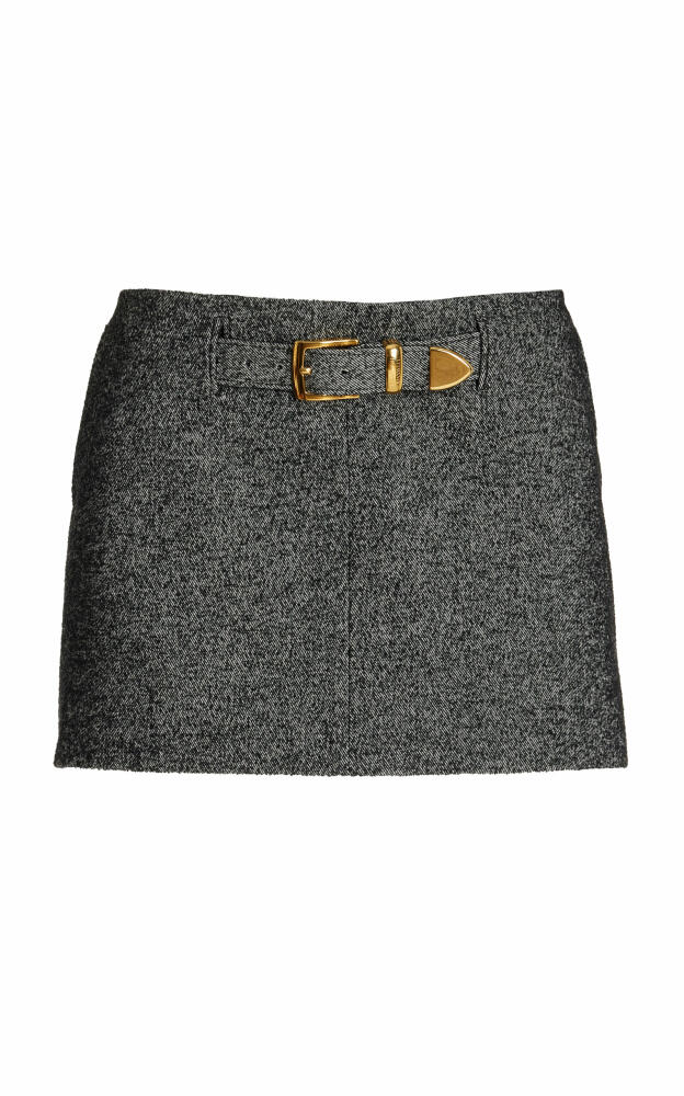 Brandon Maxwell - The Gabriella Belted Wool-Cotton Mini Skirt - Black/white Cover