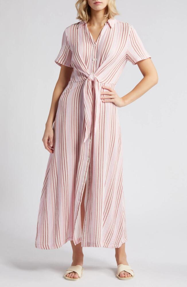 caslon(r) Stripe Cotton Gauze Shirtdress in Ivory Cloud- Pink Vera Stripe Cover