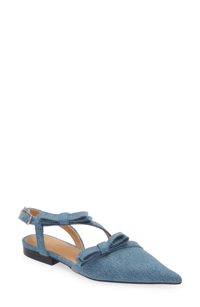 Ganni Bow Pointy Toe Slingback Flat in Denim Cover