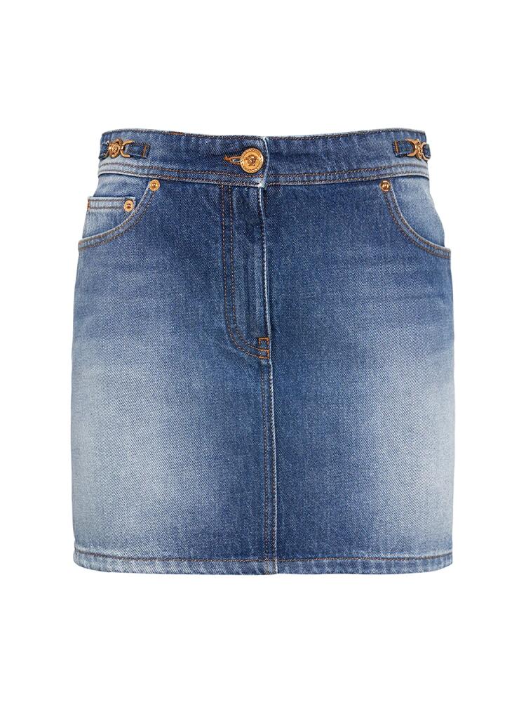 VERSACE Cotton Denim High Waist Mini Skirt Cover