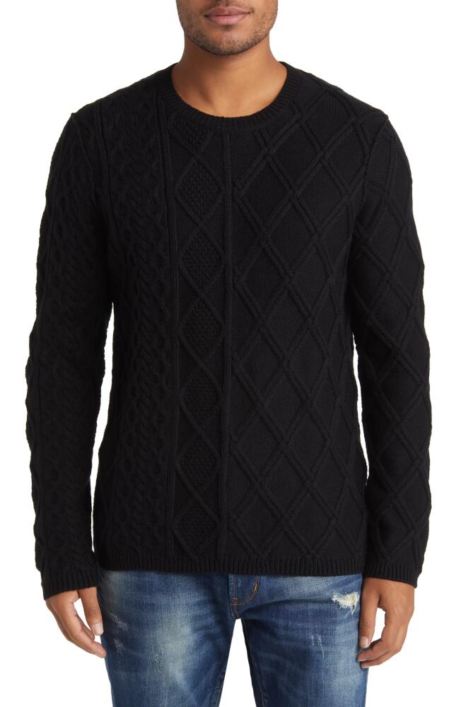 John Varvatos Dotel Mixed Cable Crewneck Sweater in Black Cover