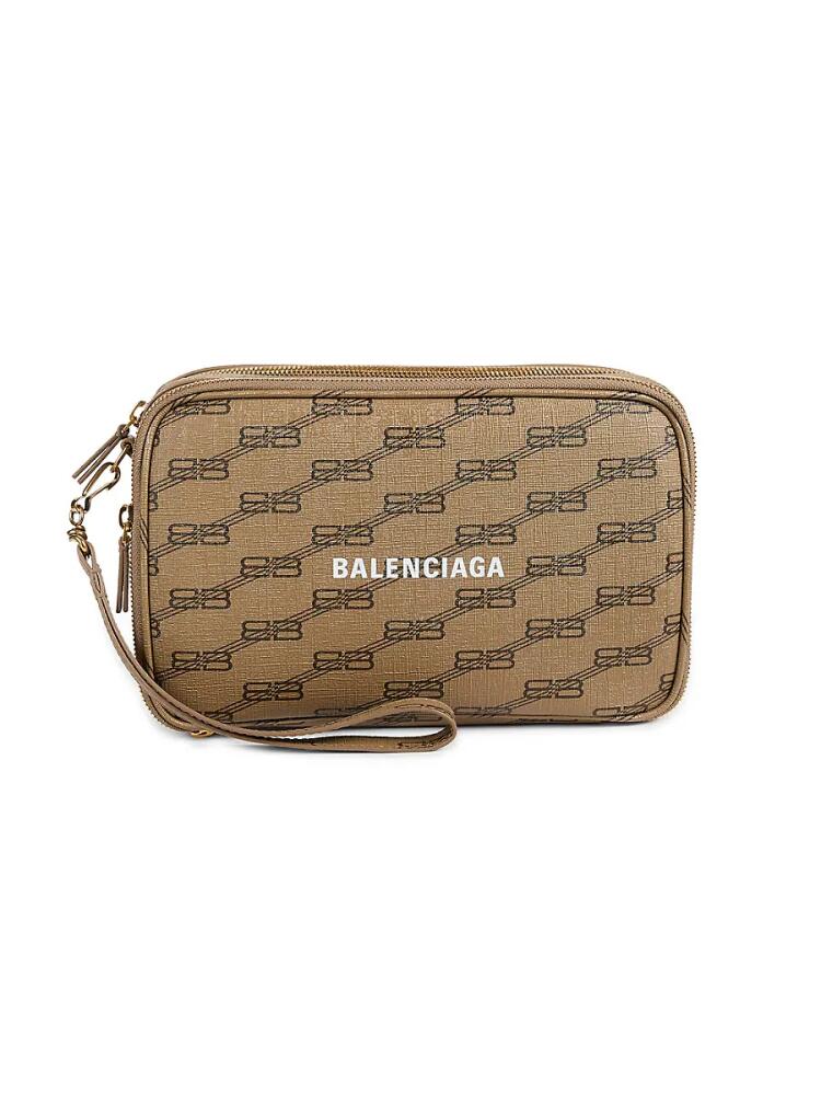 Balenciaga Men's Monogram Double Zip Pouch - Beige Cover