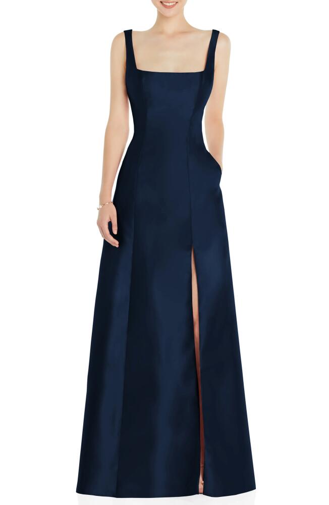 Alfred Sung Square Neck Satin A-Line Gown in Midnight Navy Cover