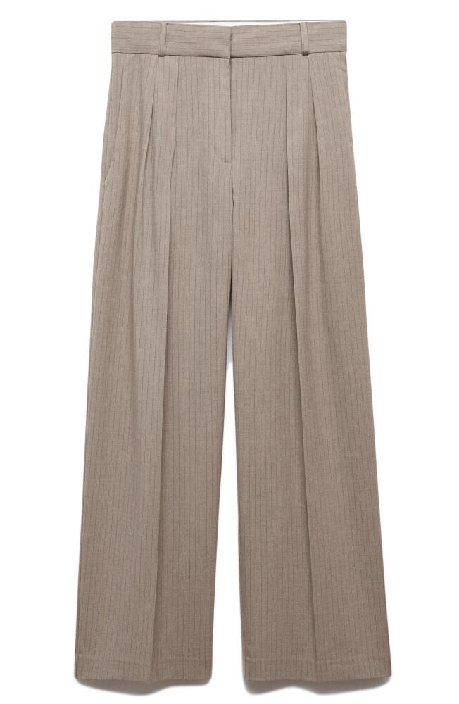 MANGO Pleated Chalk Stripe Wide Leg Pants in Medium Brown Cover