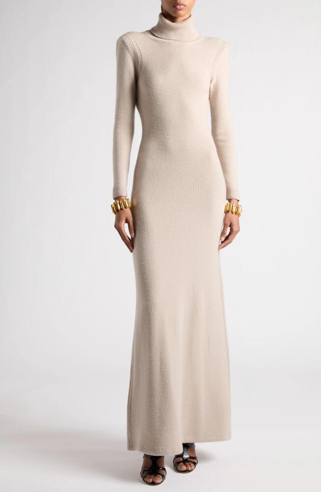 TOM FORD Long Sleeve Cashmere Turtleneck Sweater Dress in Pale Camel Cover