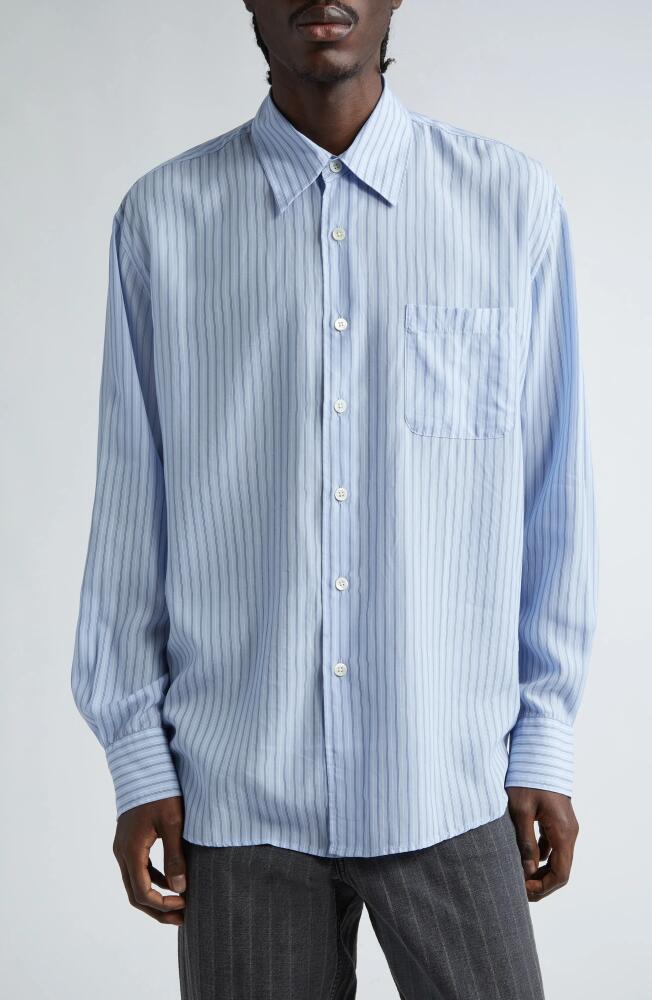 OUR LEGACY Above Stripe Button-Up Shirt in Flat Corp Floating Tencel Cover