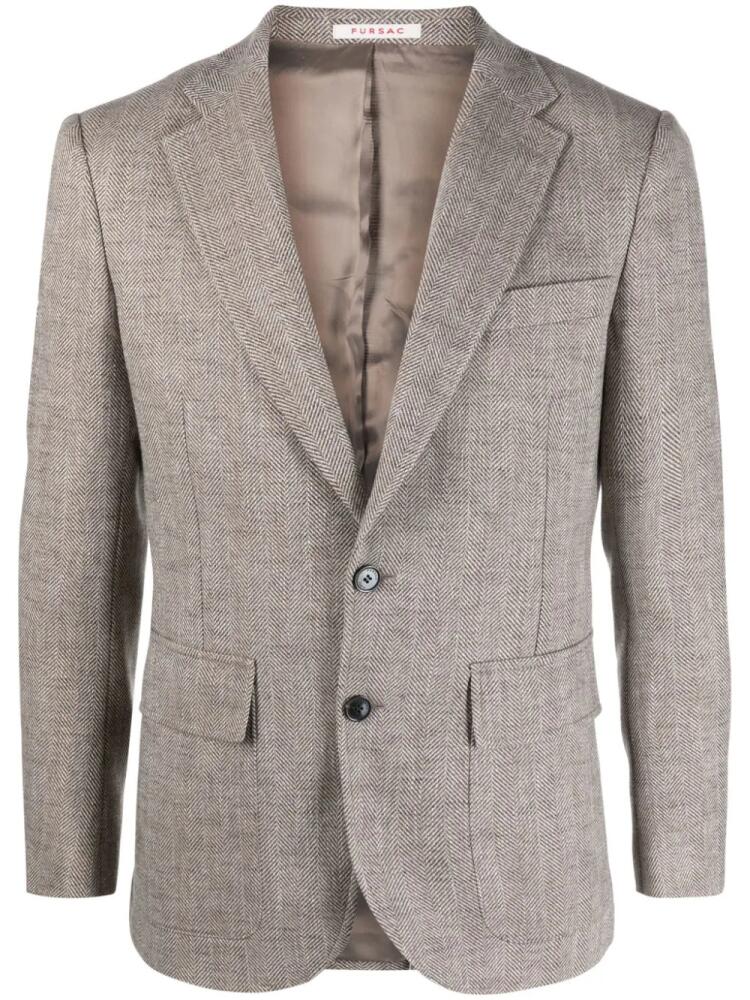 FURSAC herringbone single-breasted wool-blend blazer - Brown Cover