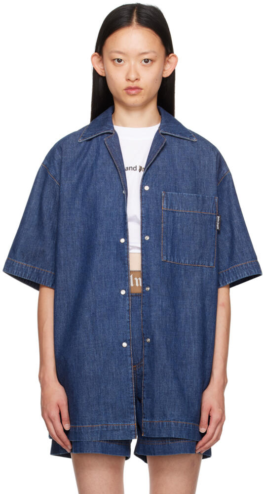 Palm Angels Navy Press-Stud Denim Shirt Cover