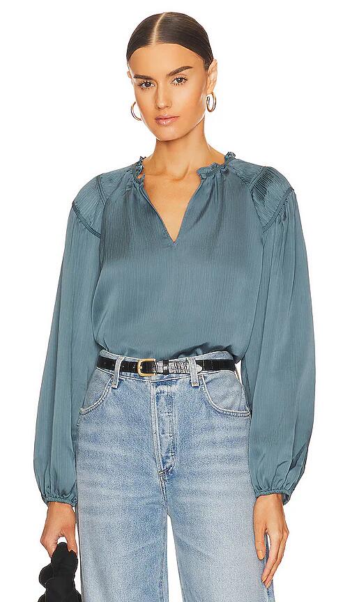 1. STATE Ruched Detail Raglan Top in Blue Cover