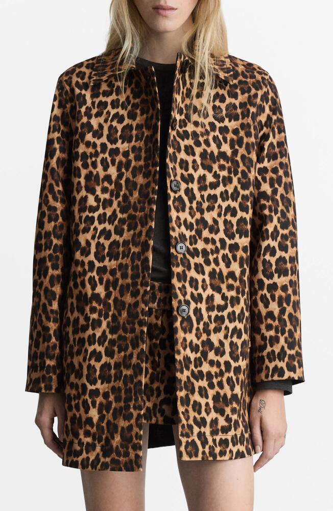 MANGO Leopard Print Stretch Cotton Coat in Brown Cover