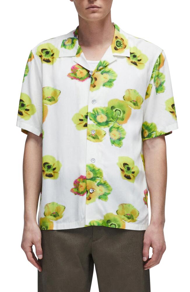 rag & bone Avery Print Short Sleeve Button-Up Camp Shirt in Citron Poppy Cover