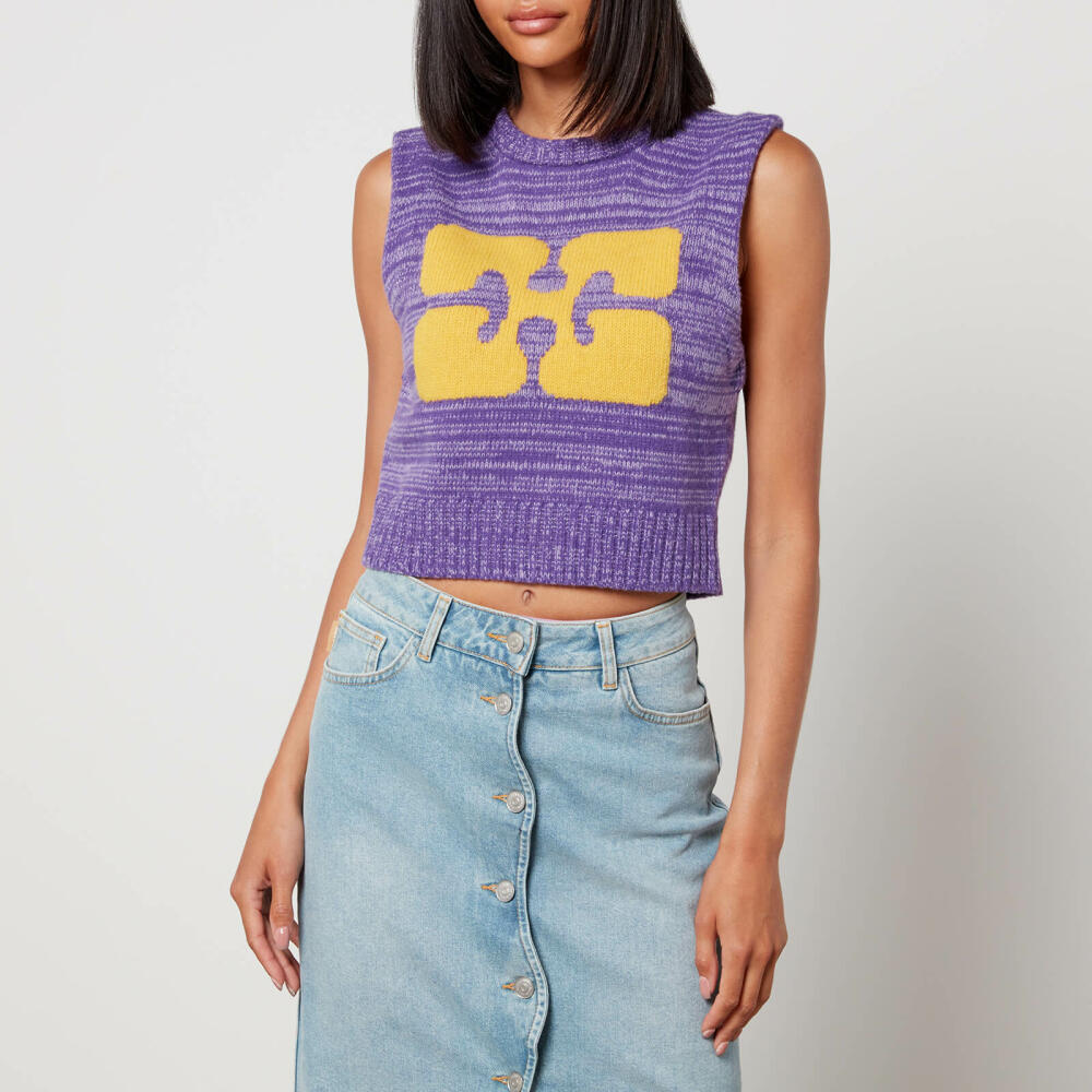 Ganni Logo-Intarsia Wool-Blend Cropped Vest Cover