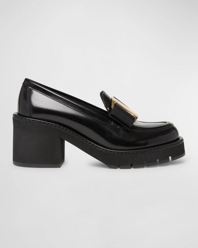 Ferragamo Benilde Leather Vara Bow Heeled Loafers Cover