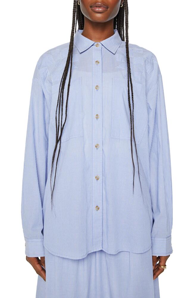 MOTHER The Roomie Stripe Oversize Cotton Button-Up Shirt in Chalet Stripe Cover