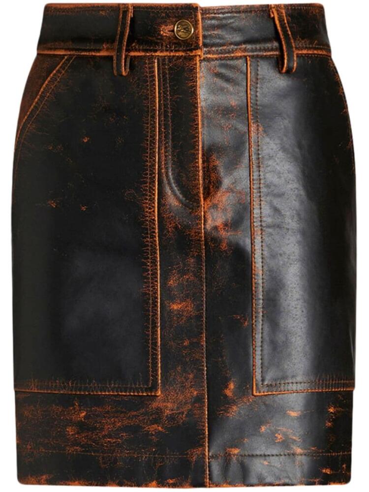 ETRO distressed-finish leather mini skirt - Brown Cover