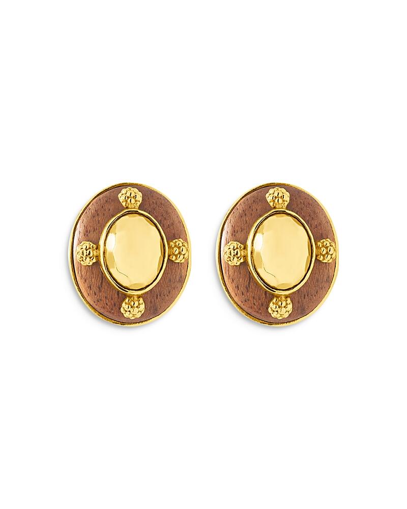 Capucine De Wulf Gaia Teak Clip On Button Earrings Cover