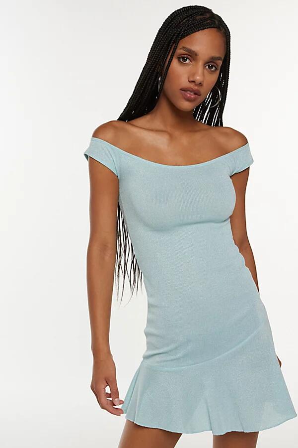 Motel Cynthia Off-The-Shoulder Mini Dress in Light Turqoise Cover