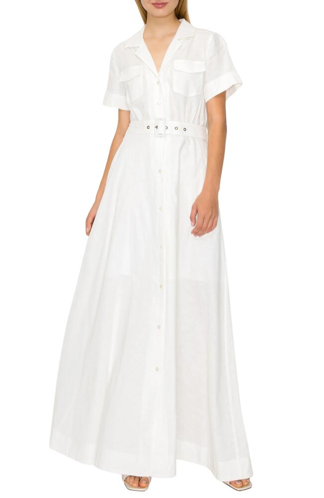 MELLODAY Belted Linen Blend Maxi Shirtdress in White Cover