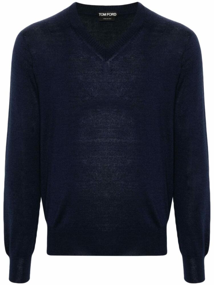 TOM FORD V-neck fine-knit jumper - Blue Cover