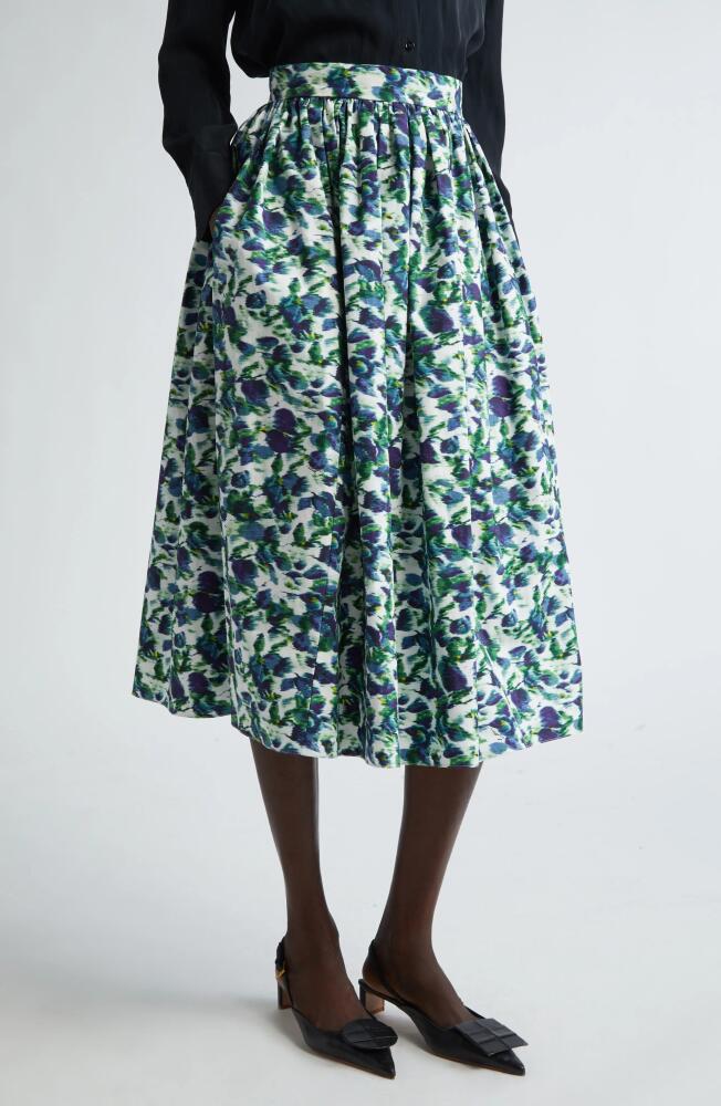 Erdem Volume Floral Cotton Midi Skirt in White Multi Cover