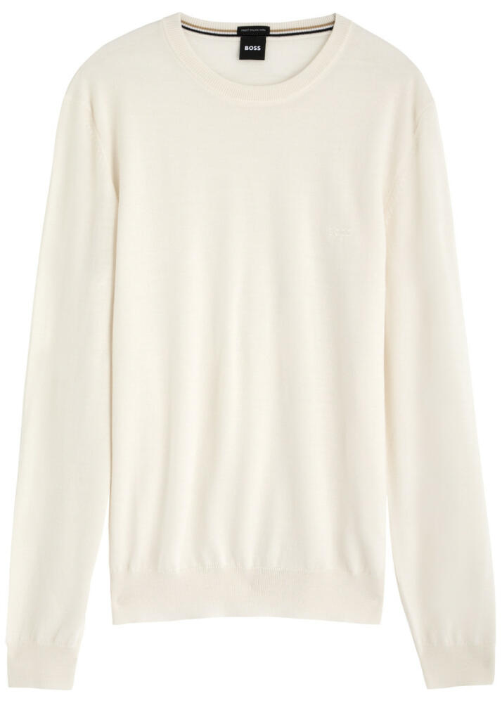 Boss Logo-embroidered Wool Jumper - Beige Cover