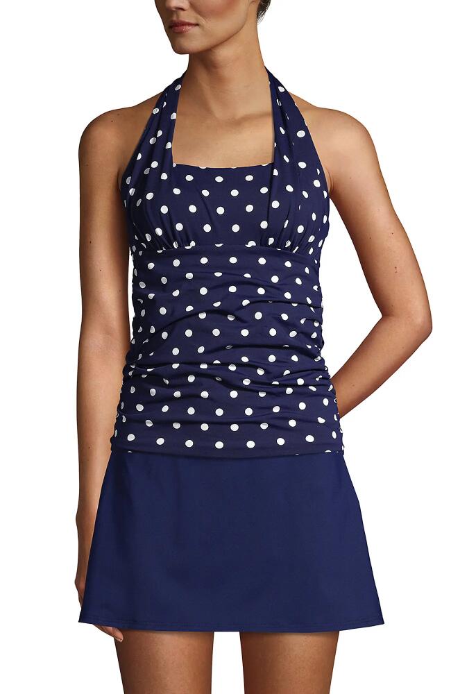 Lands' End Chlorine Resistant Square Neck Halter Tankini Swimsuit Top in Deep Sea Polka Dot Cover