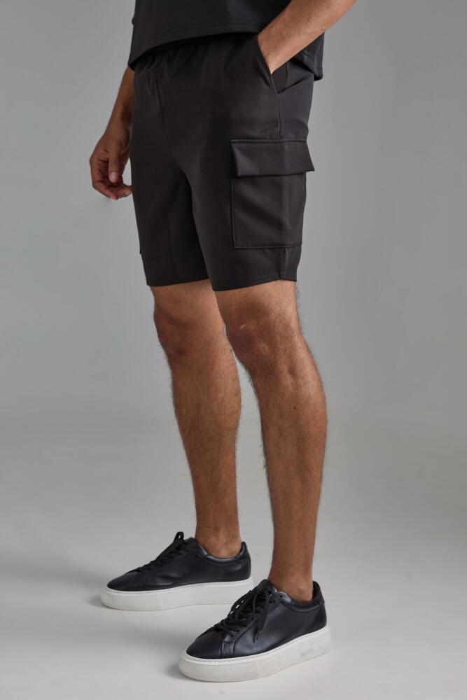 boohoo Mens Elasticated Waist Skinny Fit Cargo Shorts - Black Cover