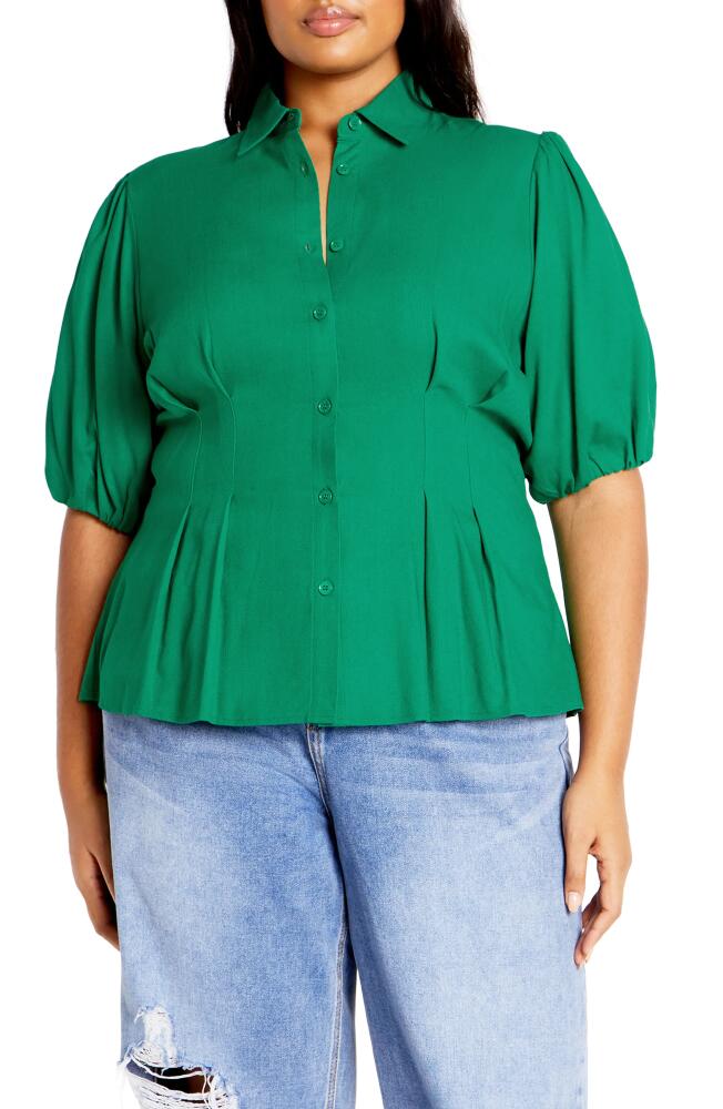 City Chic Betty Short Sleeve Button-Up Shirt in Green Cover