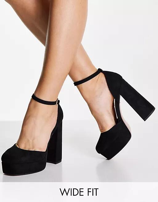 ASOS DESIGN Wide Fit Priority platform high block heel shoes in black Cover