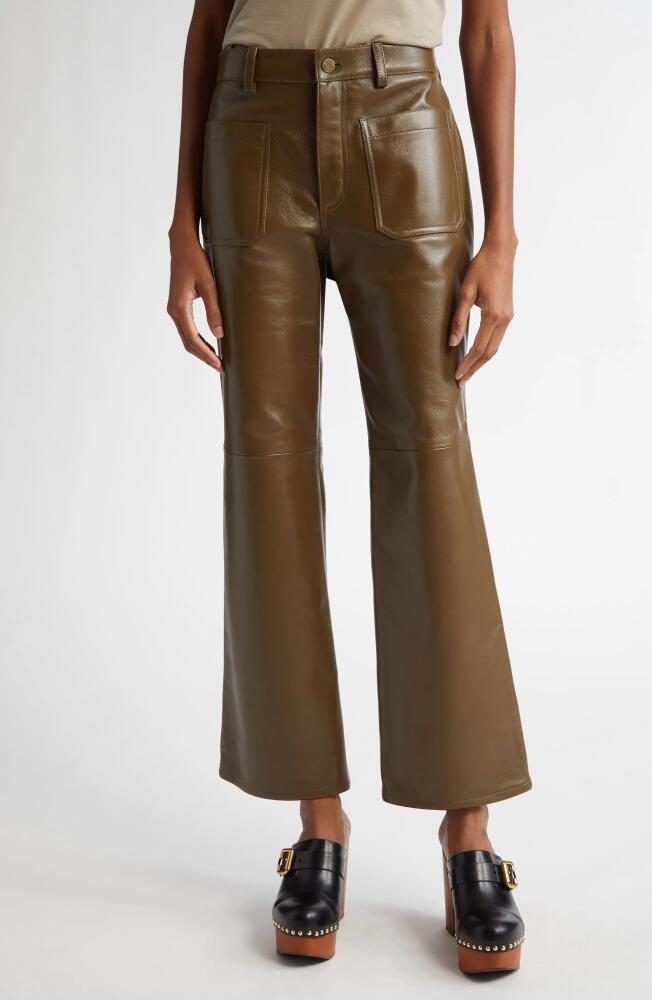 Chloé Ankle Bootcut Leather Pants in Deep Olive Cover