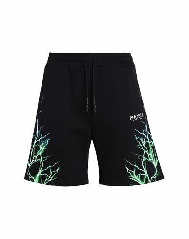 Phobia Archive Black Shorts With Green And Lightblue Lightning Man Shorts & Bermuda Shorts Black Cotton Cover