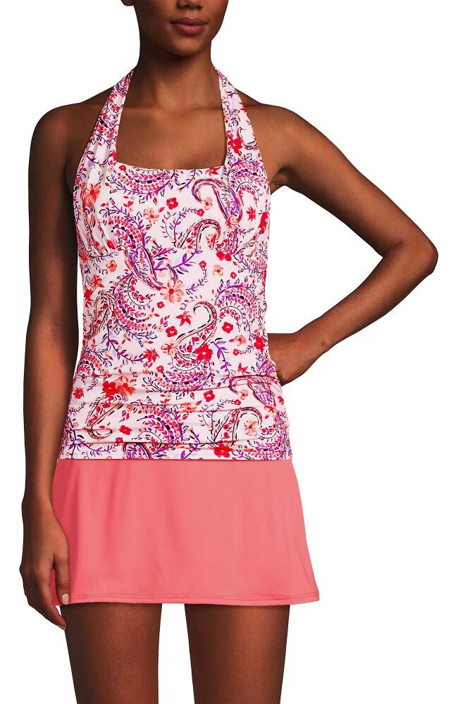 Lands' End Chlorine Resistant Square Neck Halter Tankini Swimsuit Top in Wood Lily Multi Floral Paisley Cover