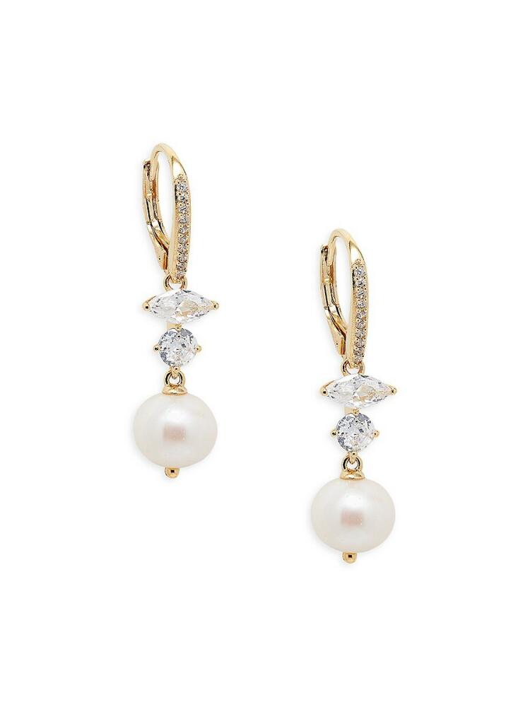 Adriana Orsini Women's Leah 18K Goldplated, 8MM Freshwater Pearl & Cubic Zirconia Drop Earrings Cover