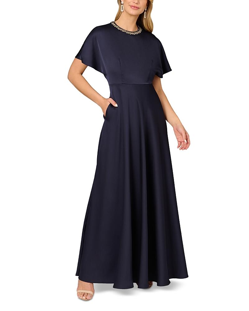 Aidan Mattox Satin Beaded Dolman Sleeve Gown Cover