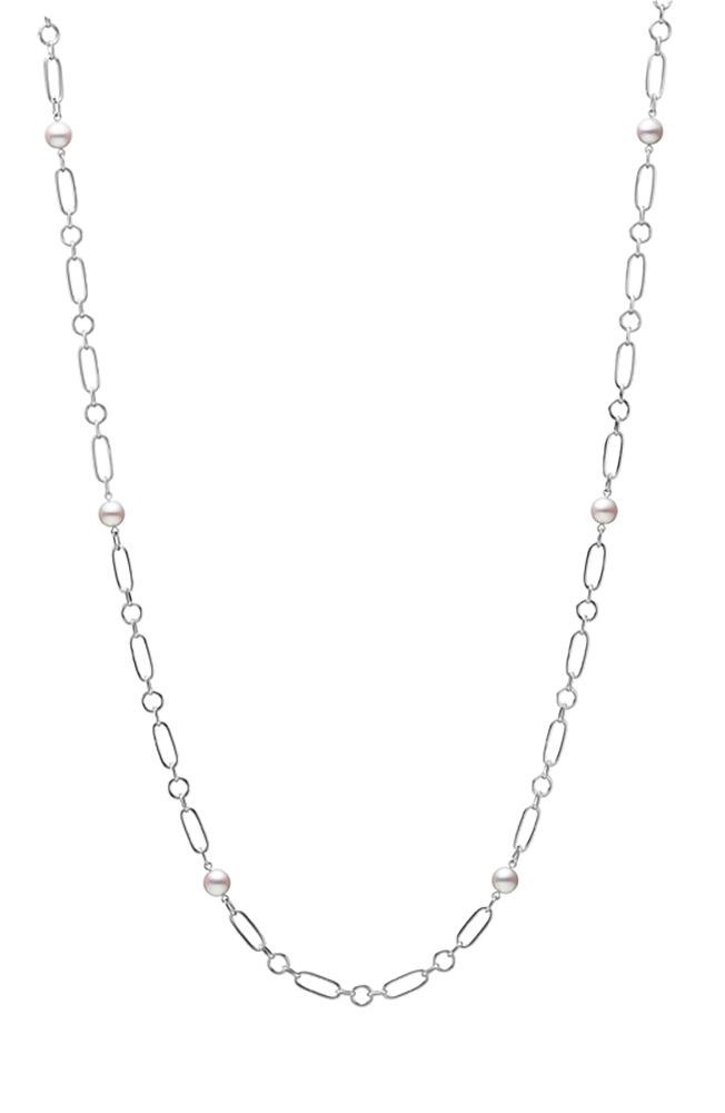 Mikimoto Cultured Pearl Station Necklace in White/Gold Pearl Cover