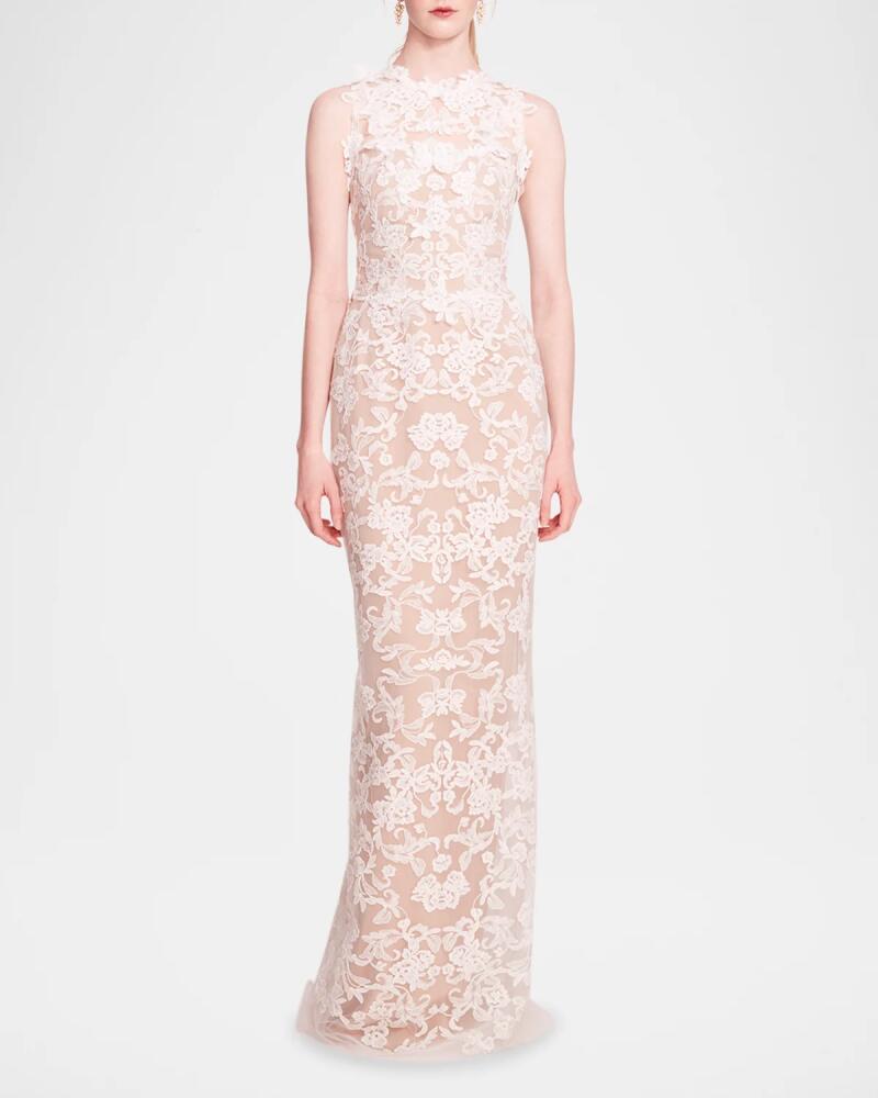 Marchesa Notte Sleeveless Lace Column Gown Cover