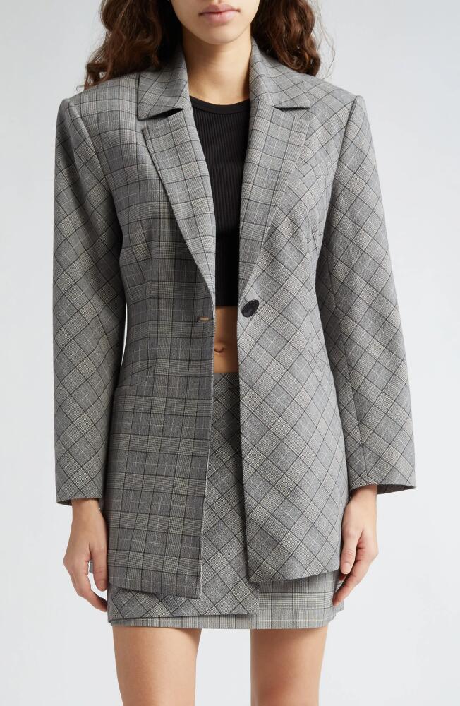 Ganni Check Mix Fitted Blazer in Frost Gray Cover