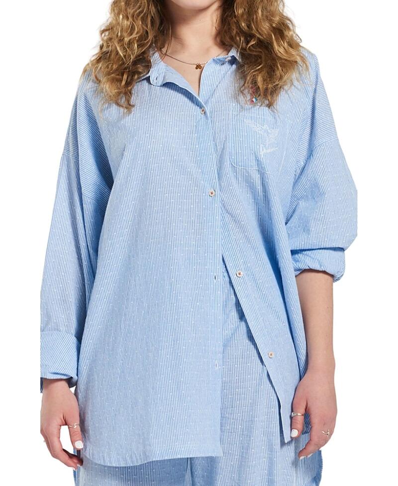 Peachaus Women's Yew Striped Ethical-Cotton Pajama Shirt Cover