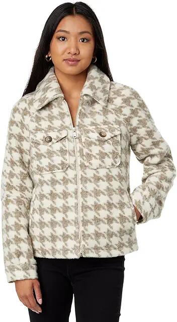 Avec Les Filles Plaid Zip Front Jacket (Tan/Cream Houndstooth) Women's Clothing Cover