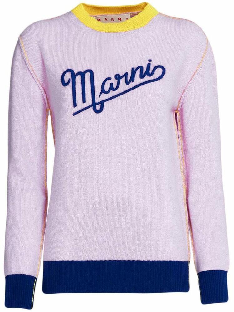 Marni embroidered-logo contrast-trim jumper - Pink Cover