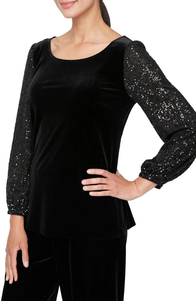 Alex Evenings Sequin Sleeve Velvet Top in Black Cover