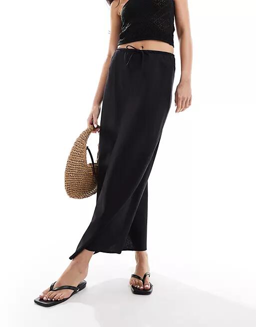 Mango linen mix midi skirt in black Cover