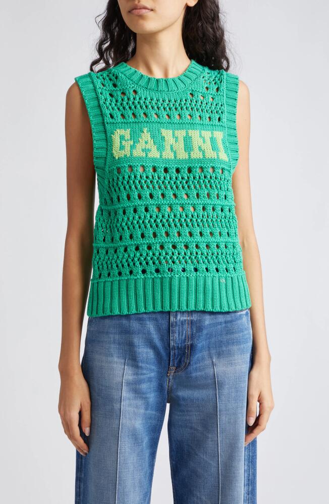 Ganni Open Stitch Sweater Vest in Juniper Cover