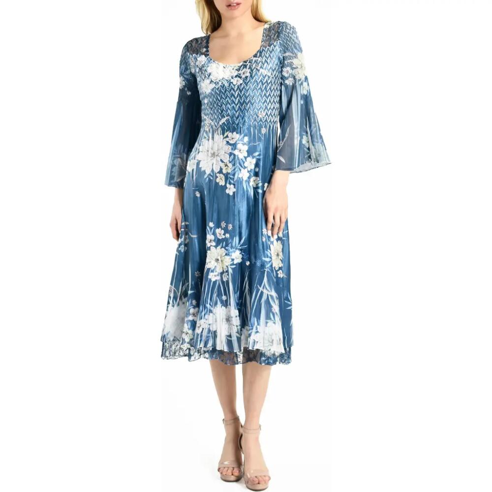 Komarov Charmeuse & Chiffon Midi Dress in Agean Floral Cover