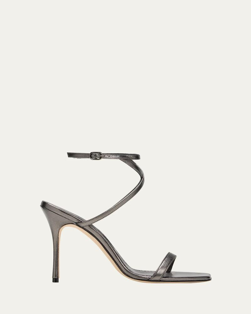 Manolo Blahnik Strania Metallic Stiletto Sandals Cover