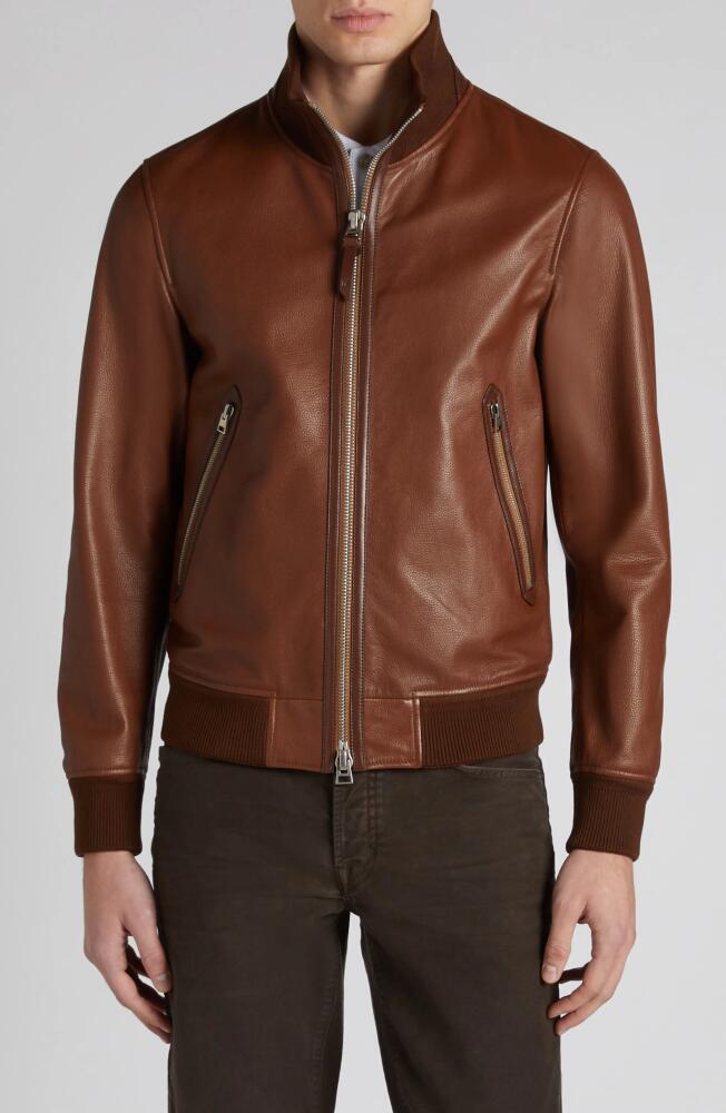 TOM FORD Tumbled Leather Track Bomber Jacket in Kb292 Tan Cover