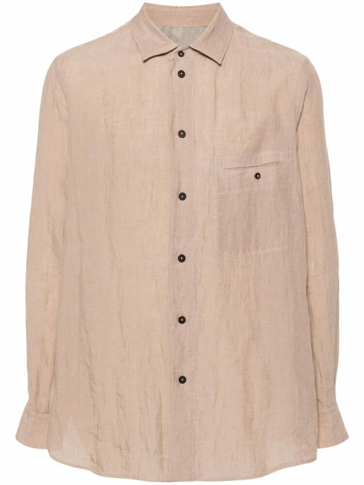 Ziggy Chen mini check-pattern linen shirt - Brown Cover